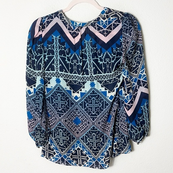 Leifsdottir x Anthropologie Multicolored Geometric 100% Silk Button Down Shirt 2 - Picture 3 of 10